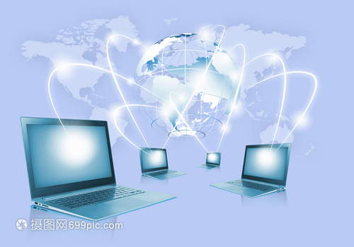 網(wǎng)絡(luò)背景上帶地球儀插圖的筆記本電腦圖像